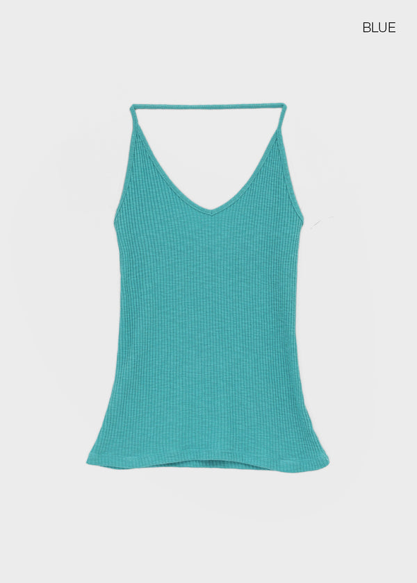 Foremble Ribbed Halter Sleeveless