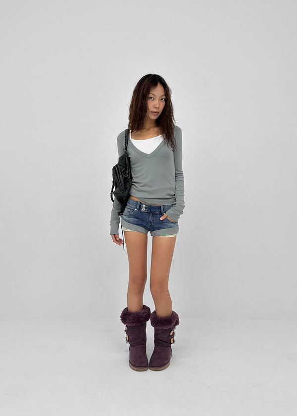 Up low-waist denim shorts