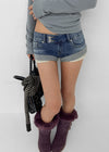 Up low-waist denim shorts