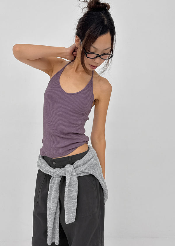 Foremble Ribbed Halter Sleeveless