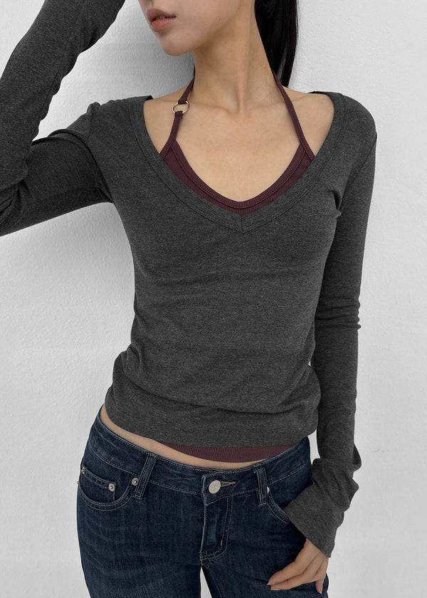 [MADE] Rosa Deep V-Neck Long Sleeve Tee