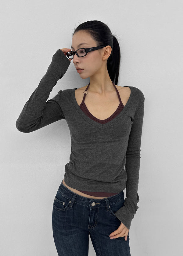 [MADE] Rosa Deep V-Neck Long Sleeve Tee
