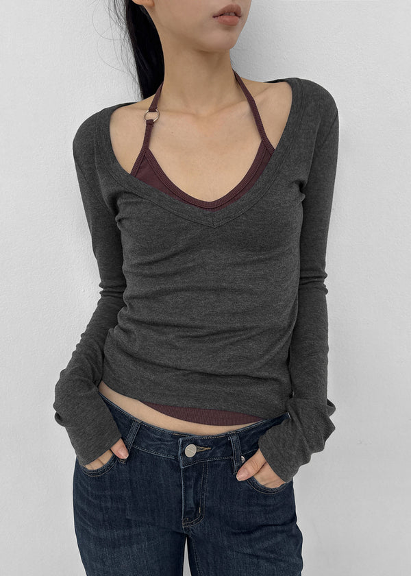 [MADE] Rosa Deep V-Neck Long Sleeve Tee