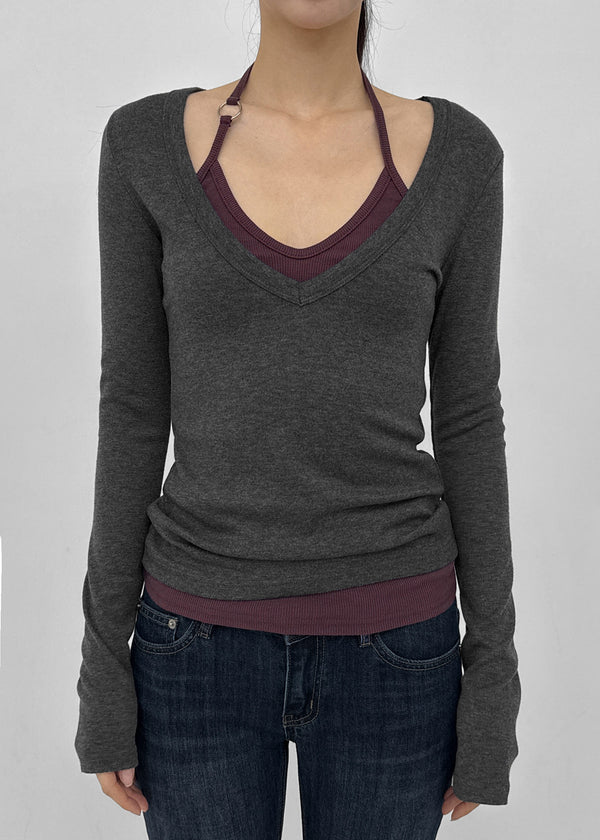 [MADE] Rosa Deep V-Neck Long Sleeve Tee