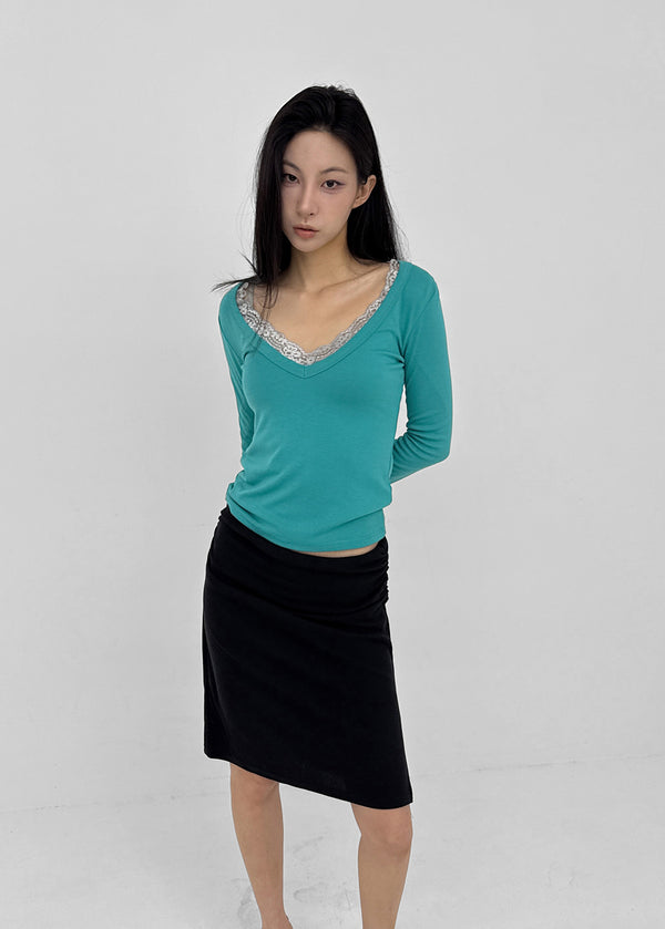 V-All Lace Deep V-Neck Long Sleeve Tee