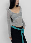 V-All Lace Deep V-Neck Long Sleeve Tee