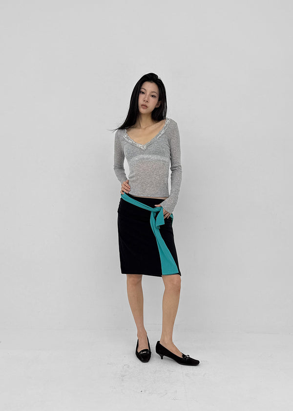 V-All Lace Deep V-Neck Long Sleeve Tee