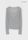 V-All Lace Deep V-Neck Long Sleeve Tee