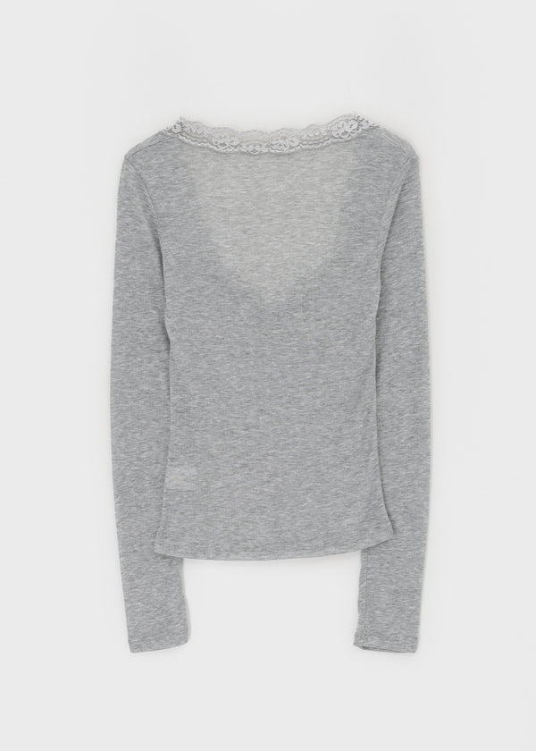 V-All Lace Deep V-Neck Long Sleeve Tee