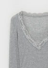 V-All Lace Deep V-Neck Long Sleeve Tee