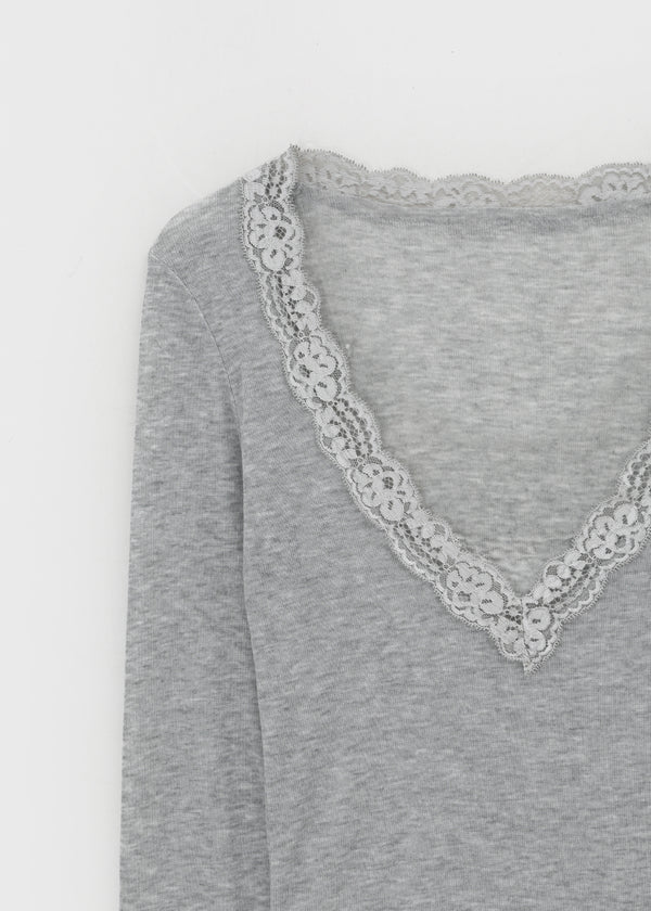 V-All Lace Deep V-Neck Long Sleeve Tee