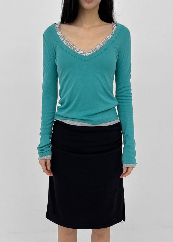 [MADE] Rosa Deep V-Neck Long Sleeve Tee