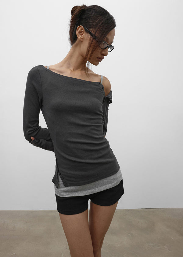[MADE] Sur Slit Button Long Sleeve Tee