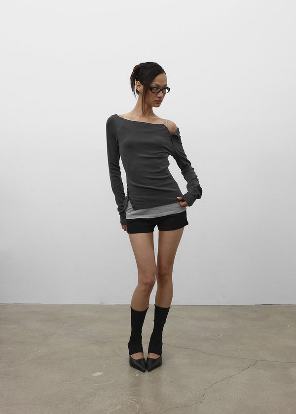 [MADE] Sur Slit Button Long Sleeve Tee