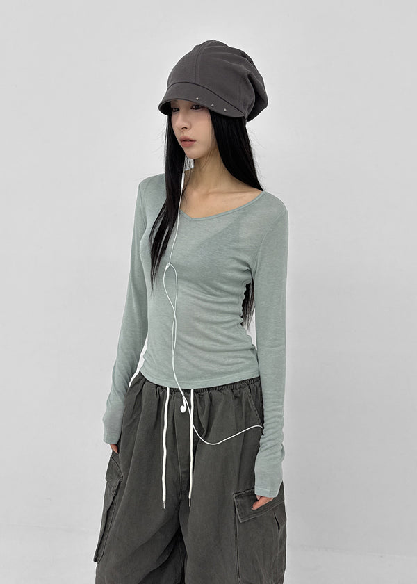 [MADE] Tenlua Wool Tencel V-Neck Long Sleeve Tee (50% Tencel)