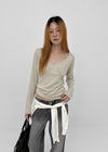 Kohwi Lace V-neck Long Sleeve T-shirt