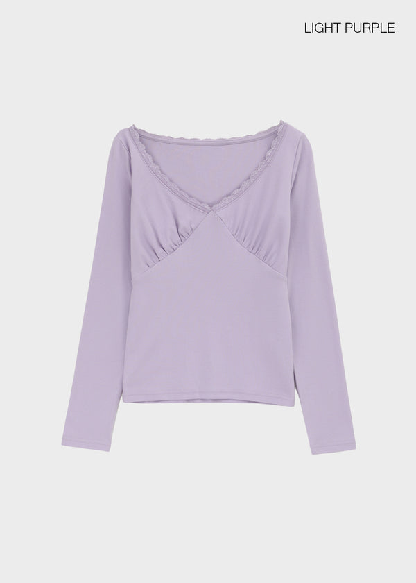 Kohwi Lace V-neck Long Sleeve T-shirt