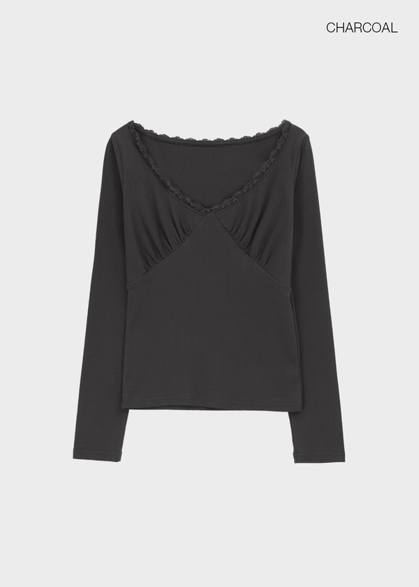 Kohwi Lace V-neck Long Sleeve T-shirt