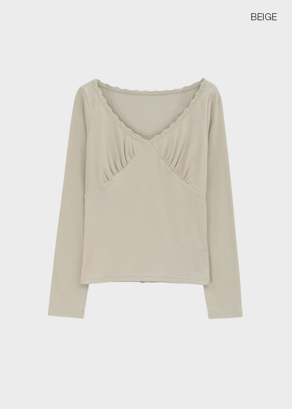 Kohwi Lace V-neck Long Sleeve T-shirt