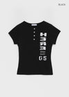 Kussyong Lettering Henley Neck Short Sleeve Tee