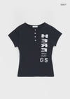 Kussyong Lettering Henley Neck Short Sleeve Tee