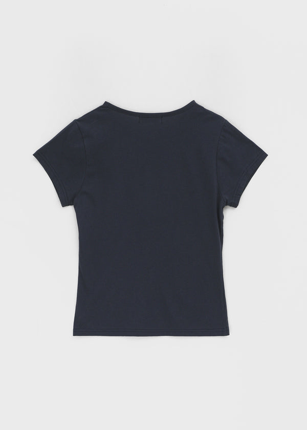 Kussyong Lettering Henley Neck Short Sleeve Tee