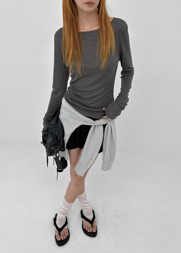 [MADE] Tenlua Wool Tencel Boat Neck Long Sleeve Tee (50% Tencel)