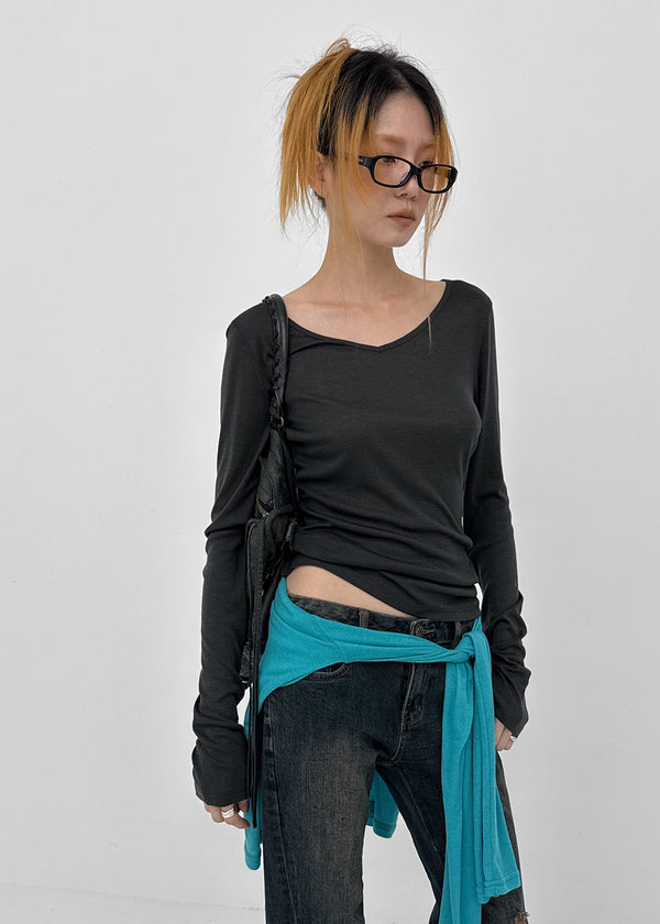[MADE] Tenlua Wool Tencel V-Neck Long Sleeve Tee (50% Tencel)