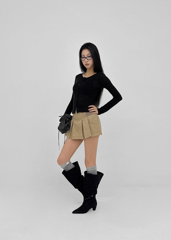 Chape banding pleated skirt-pants