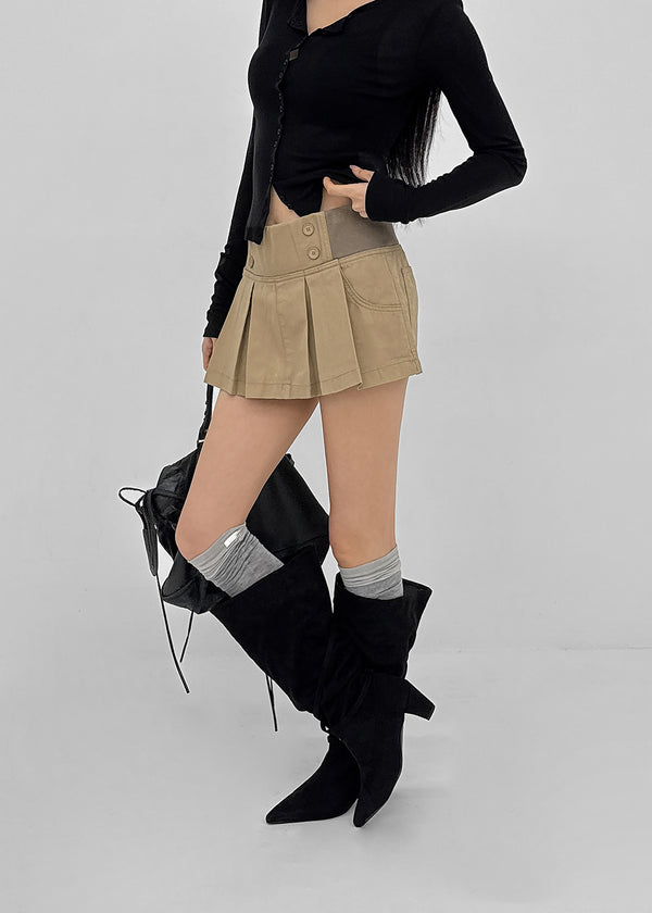Chape banding pleated skirt-pants