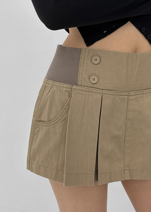 Chape banding pleated skirt-pants