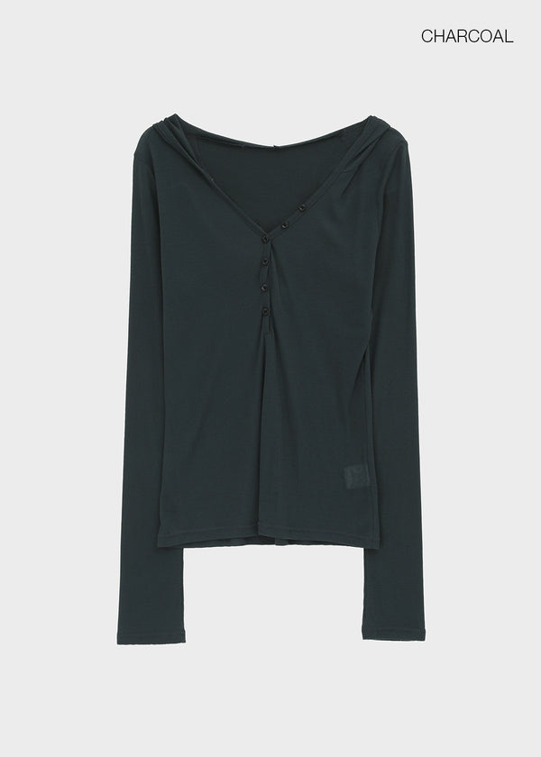 Pyaar Button Hoodie Tencel Long Sleeve Tee