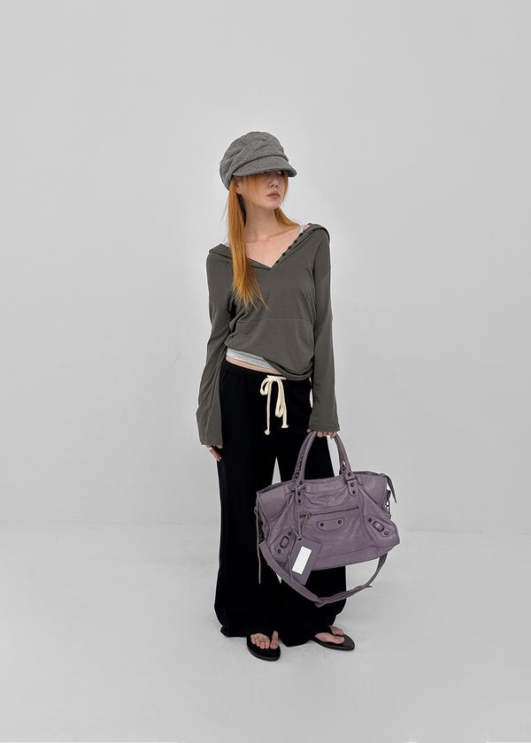 Lafont Henley Neck Two-Way Hooded Long Sleeve Tee