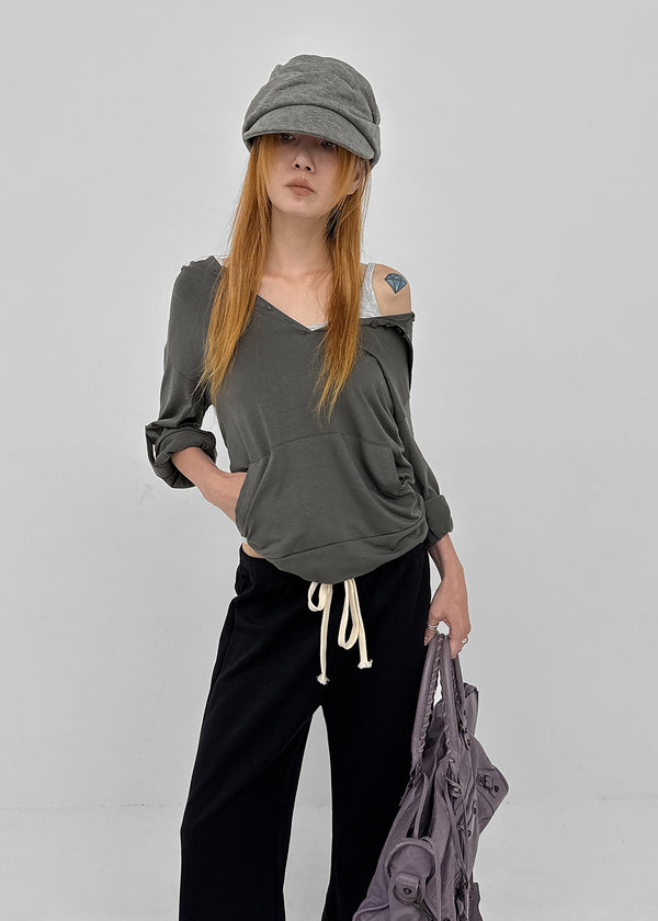 Lafont Henley Neck Two-Way Hooded Long Sleeve Tee