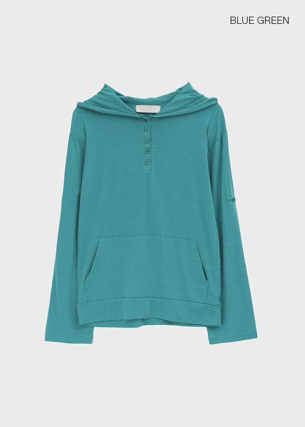 Lafont Henley Neck Two-Way Hooded Long Sleeve Tee