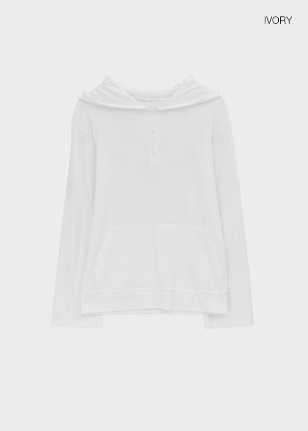 Lafont Henley Neck Two-Way Hooded Long Sleeve Tee