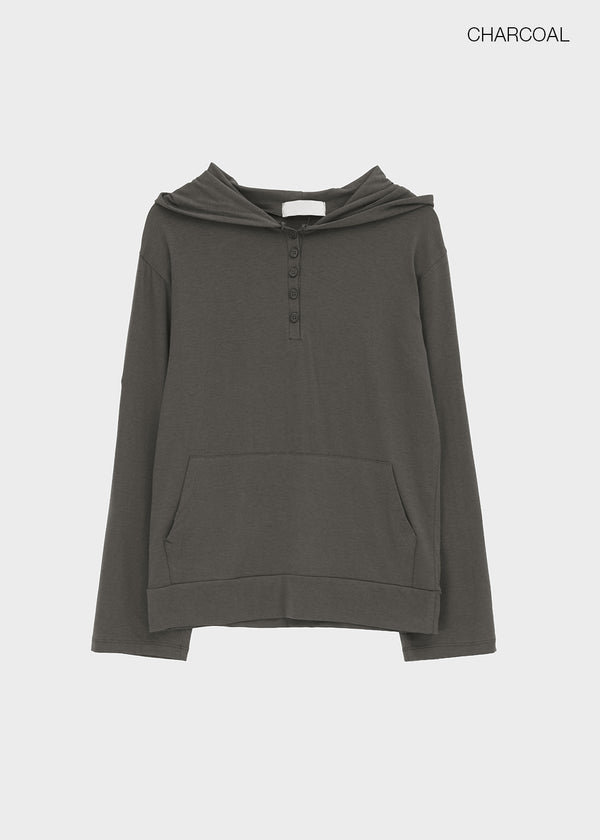 Lafont Henley Neck Two-Way Hooded Long Sleeve Tee