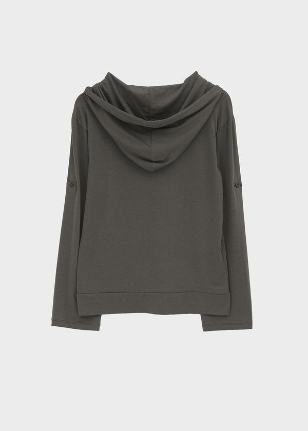 Lafont Henley Neck Two-Way Hooded Long Sleeve Tee