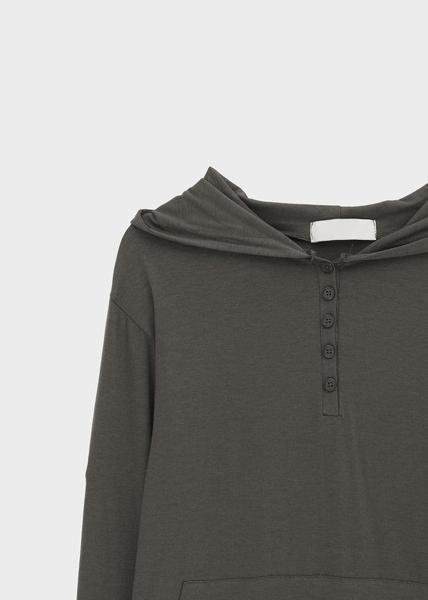 Lafont Henley Neck Two-Way Hooded Long Sleeve Tee
