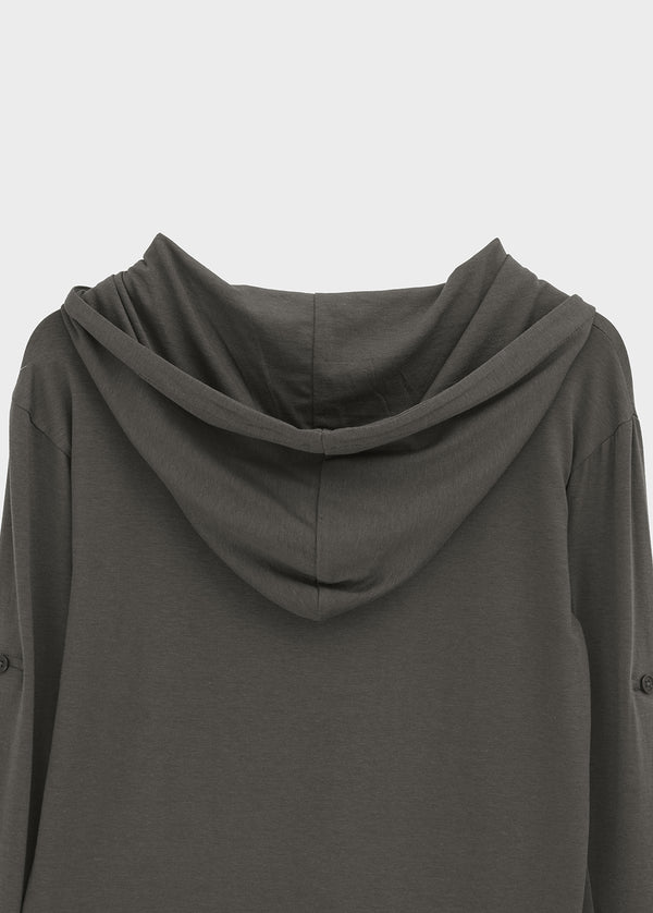 Lafont Henley Neck Two-Way Hooded Long Sleeve Tee