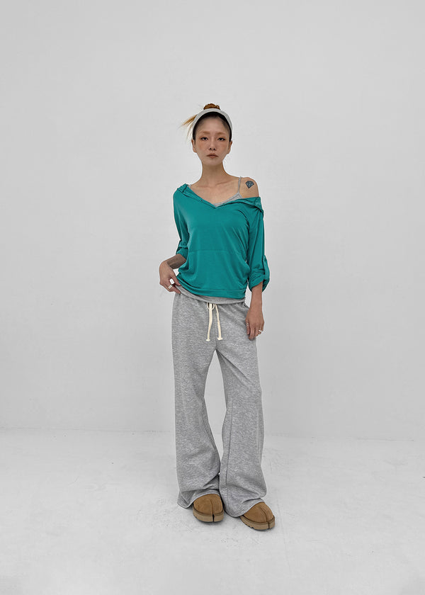 Lafont Henley Neck Two-Way Hooded Long Sleeve Tee