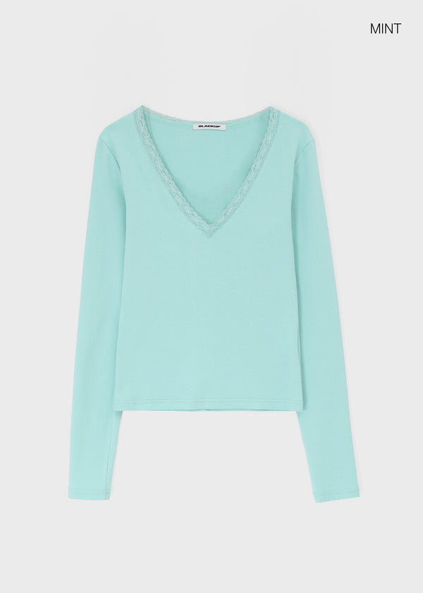 [MADE] Zeromi Lace V-Neck Long Sleeve Tee
