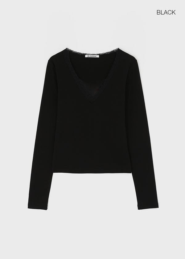 [MADE] Zeromi Lace V-Neck Long Sleeve Tee