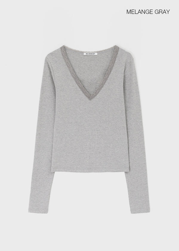 [MADE] Zeromi Lace V-Neck Long Sleeve Tee