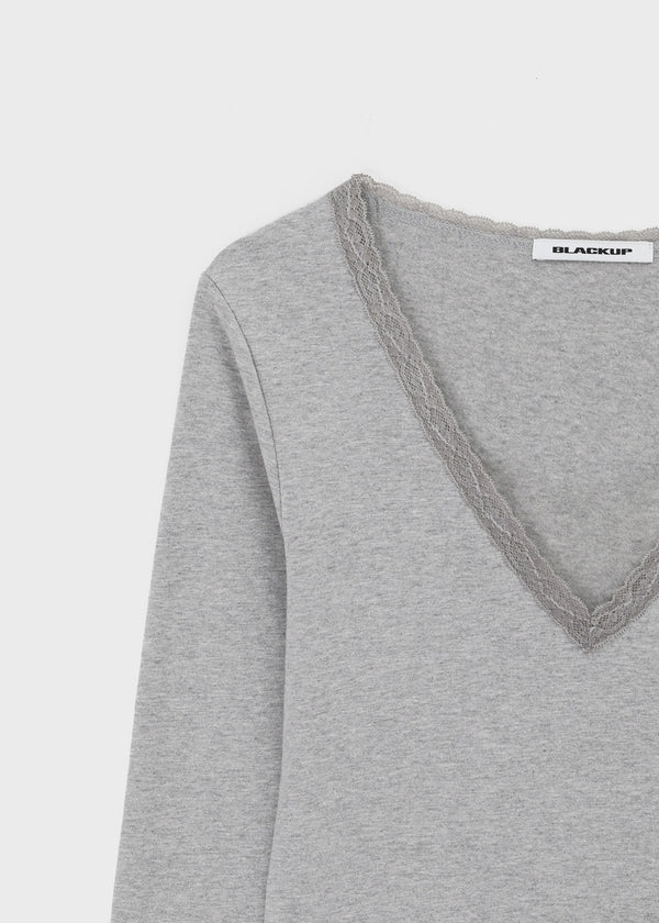 [MADE] Zeromi Lace V-Neck Long Sleeve Tee