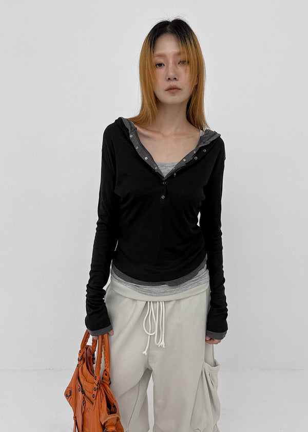 [MADE] Miti Wool Tencel Henley Neck Long Sleeve Hoodie