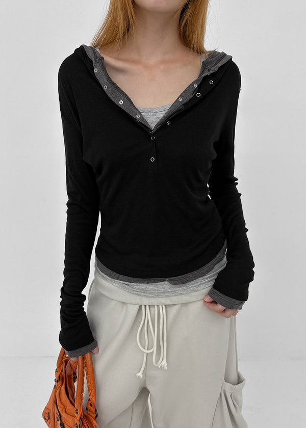 [MADE] Miti Wool Tencel Henley Neck Long Sleeve Hoodie