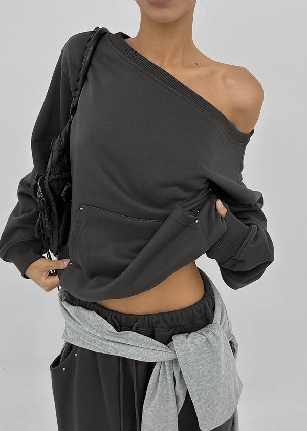 [MADE] Spanel Rivet Off-Shoulder Sweatshirt
