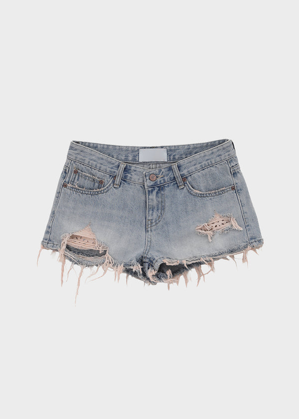 Cheeky distressed denim shorts