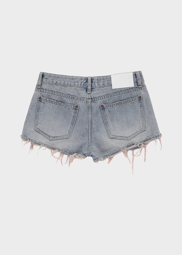 Cheeky distressed denim shorts